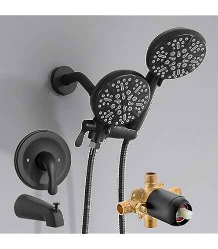 Gotonovo Pommeau De Douche Double 2 En 1 ABS Noir Mat Avec 5 Modes De Pulvérisation à Main En ABS, Système Combiné Haute Pression Et Valve Brute Incluse