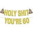 Gold Glitter Holy Shit You're 60 Birthday Banner Party Decoration,Happy 60th Birthday/Cheers to 60 Years, Funny 60th Birthday Party Decorations Supplies (Gold 60th)
