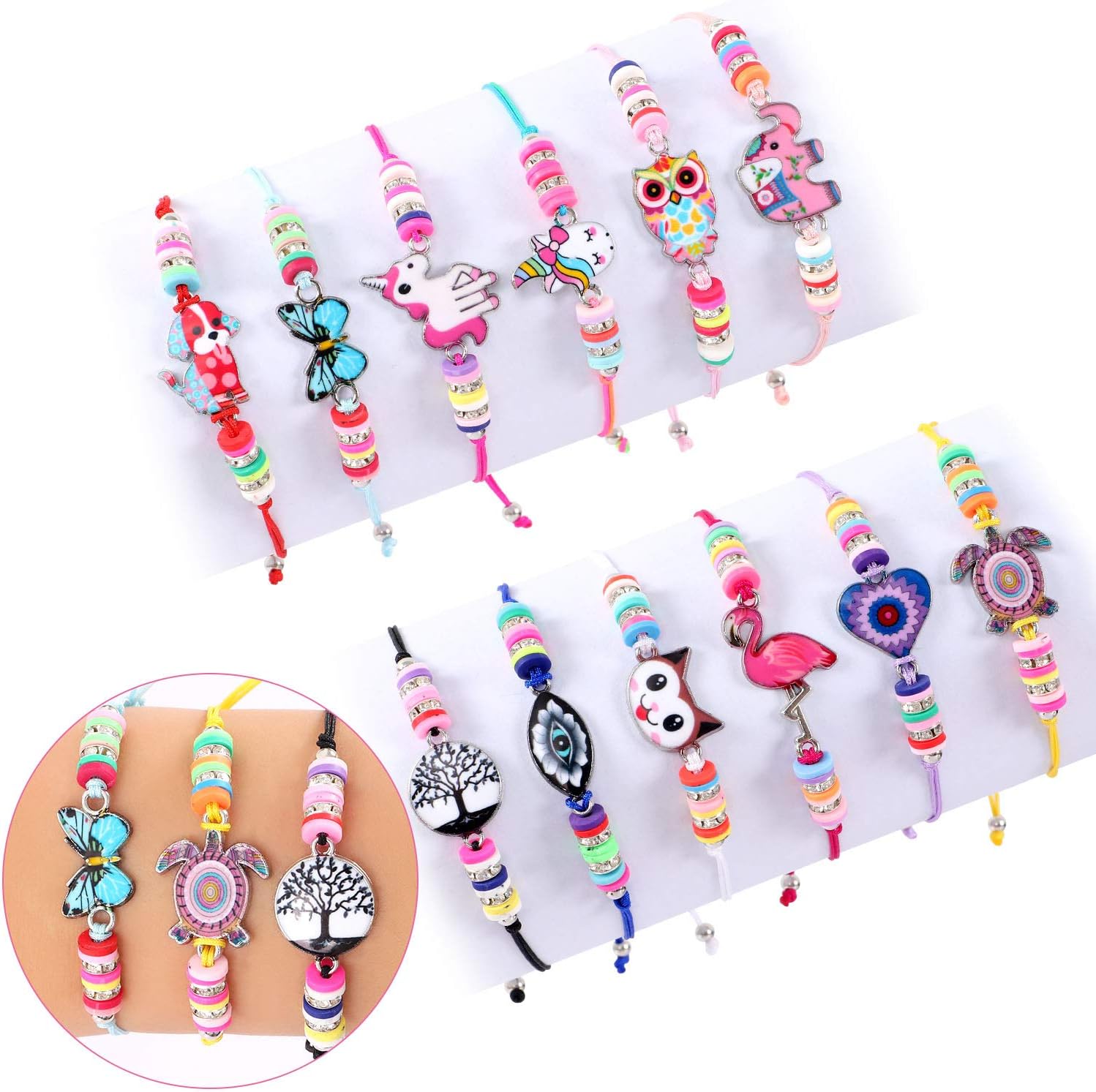 Tacobear 12Stk Freundschaftsarmband Kinder Armbänder Mädchen Einhorn Kinderschmuck Freundschafts Armbänder Handgemacht Geflochten Einstellbar Armband Geburtstagsparty Kindergeburtstag Geschenke