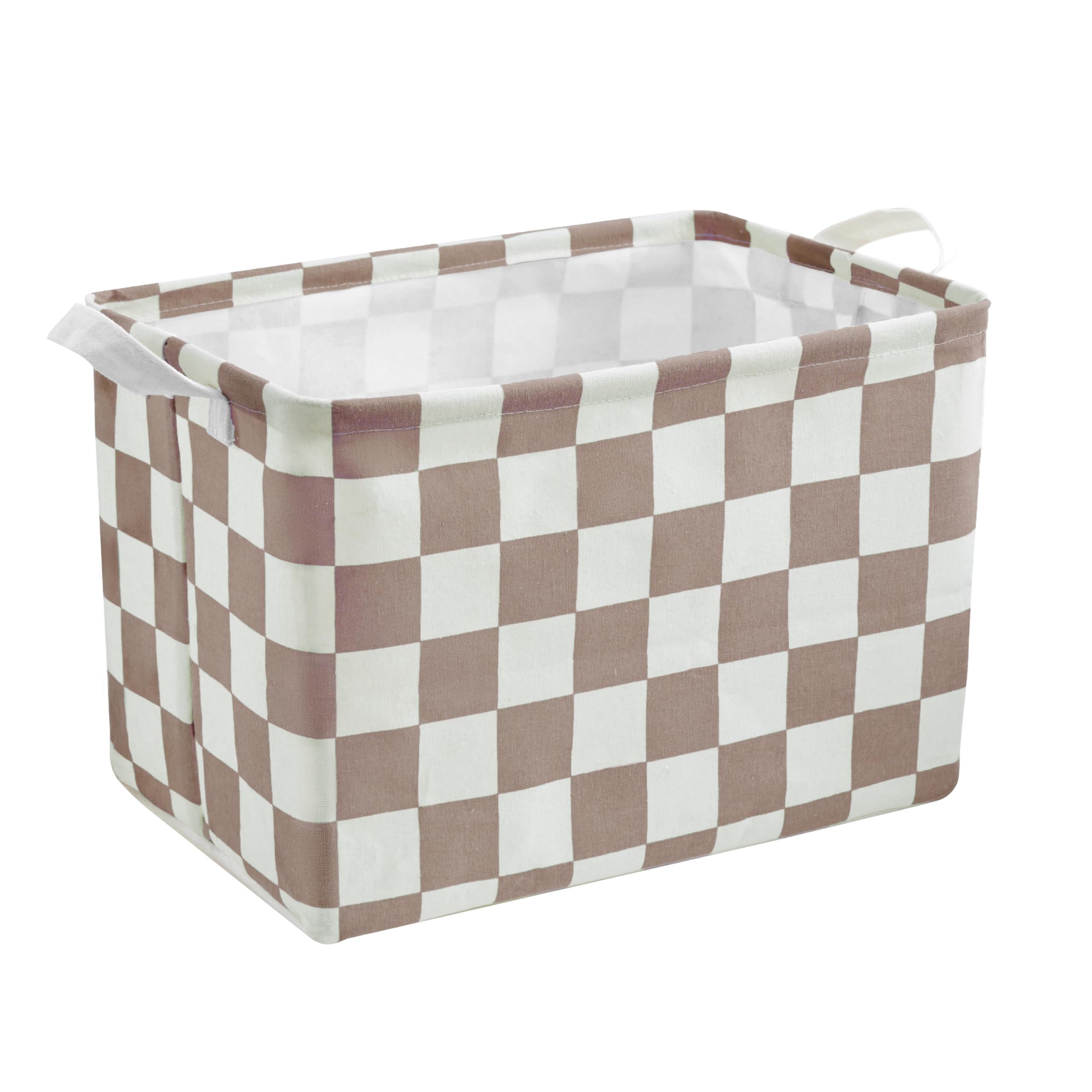 Ohocut Khaki White Checkered Canvas Basket, Rectangular Organizing Decorative Storage Basket for Kids Dog Toy, Cute Aesthetic Checkered Room Decor for Home, Kitchen, Bedroom, Classroom, Shelves