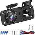 Cigarette Lighter Socket 12 Volt USB Outlet: PD 20W C and QC3.0 Car Port Aluminum Metal 12V Plug, 150W Charger Panel with Power Switch LED Voltmeter for Marine Boat RV Golf Cart