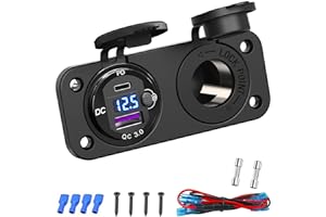 QIDOE Cigarette Lighter Socket 12 Volt USB Outlet: PD 20W C and QC3.0 Car Port Aluminum Metal 12V Plug, 150W Charger Panel with Power Switch LED Voltmeter for Marine Boat RV Golf Cart