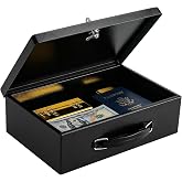 KYODOLED Fireproof Document Box with Key Lock, Small Lock Boxes for Personal Items, Fire and Water Resistance, Fireproof Safe Box for Documents, Jewelry, Passport, Cash, 12.6'' x 8.3'' x 3.58'' Black
