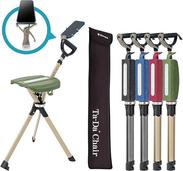 TA-Da Chair Serie 2 PRO - Gehstock mit Sitz, Leichter Aluminiumrahmen & robuster Klapphocker (bis 136 kg), faltbares Design, ideal für Wanderungen und Outdoor-Aktivitäten, höhenverstellbar