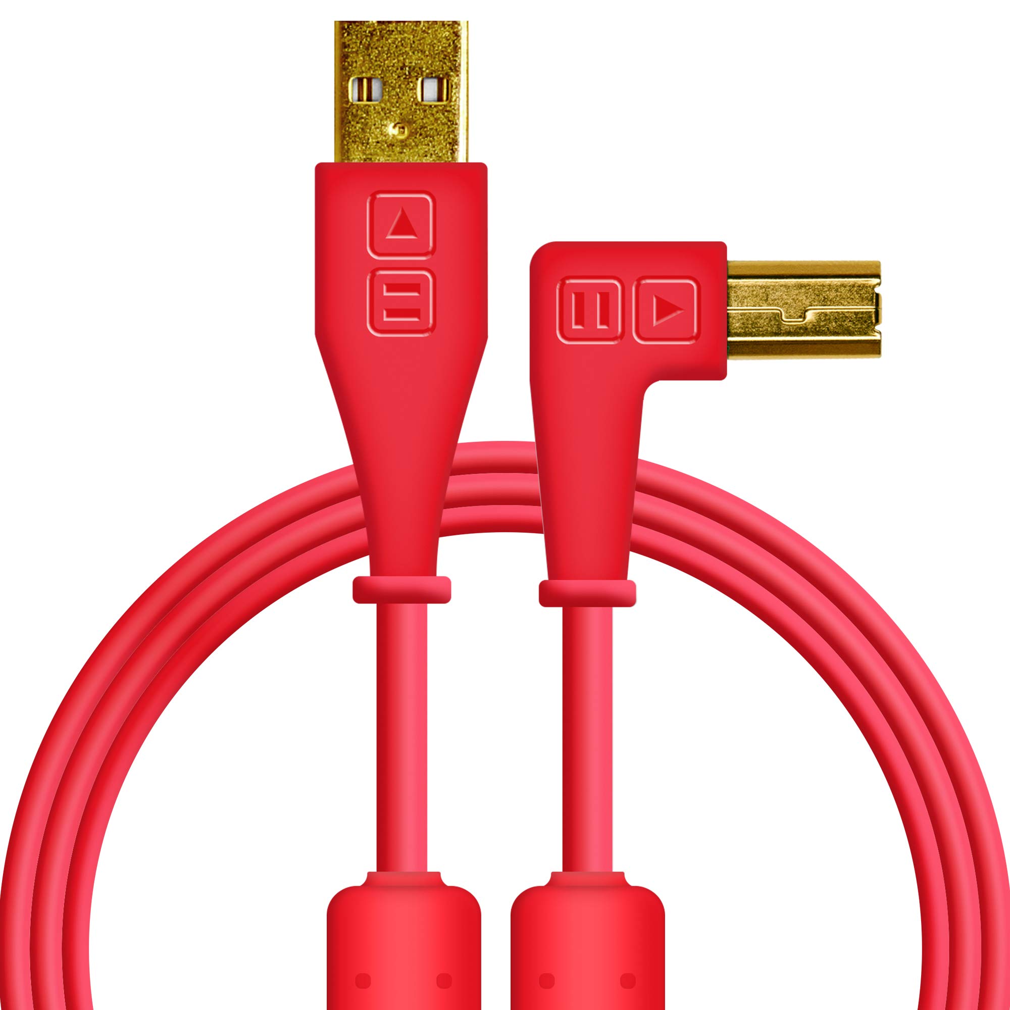 Chroma Cables: Audio Optimized USB-A to USB-B Right-Angle Cable (Red)