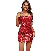 Waist Wow Sequin Dress for Women Spaghetti Strap Sexy Dresses Glitter Sparkly Mini Dress