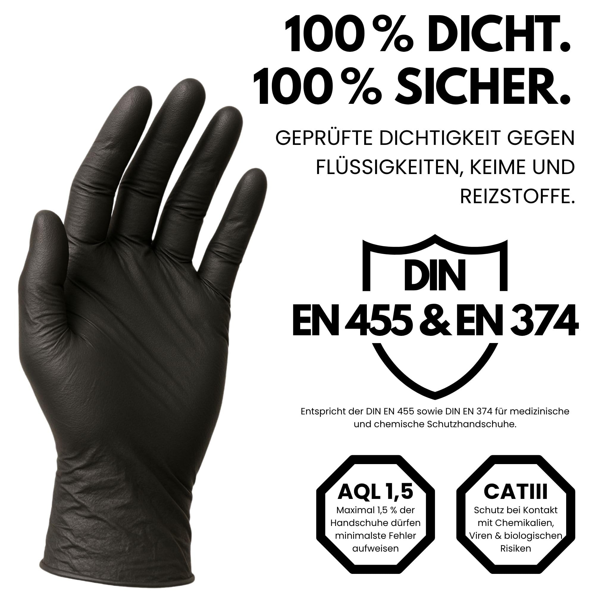Einweghandschuhe 1000 Stück | M | Nitrilhandschuhe Schwarz | Puderfreie, latexfreie Einmalhandschuhe | Reißfest & feinfühlig | EN 455 & EN 374 | Gr. XS, S, M, L, XL 4