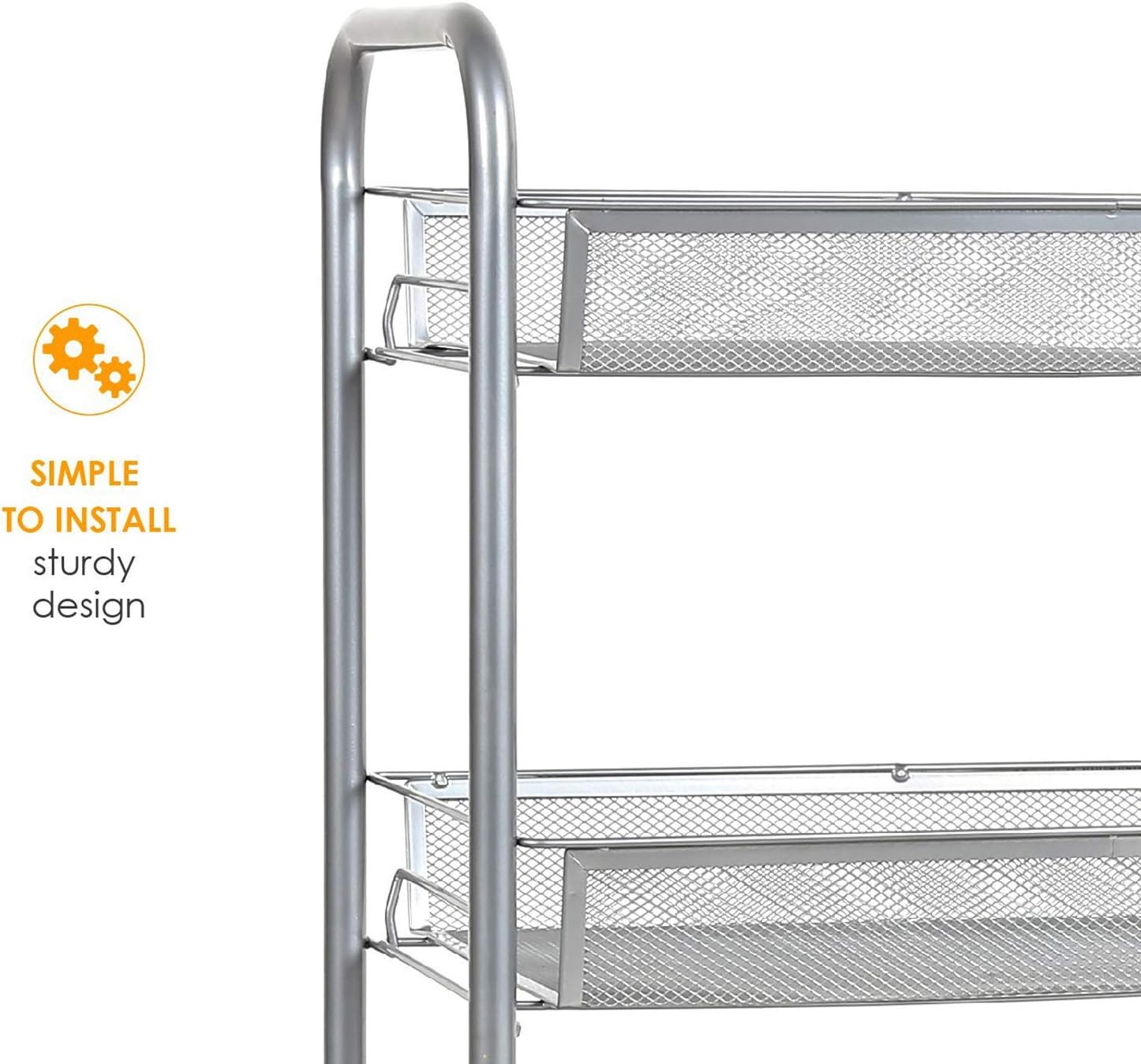Homfa 3-Tier Mesh Wire Rolling Cart Multifunction Utility Cart Kitchen Storage Cart on Wheels, Steel Wire Basket Shelving Trolley,Easy Moving,Silver: Home & Kitchen