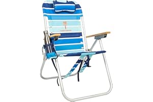Tommy Bahama Hi-Boy 17" Seat Height 4-Position Lace-Up Suspension Folding Beach Backpack Chair, 2-Pack, Stripe