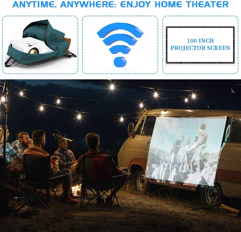 Jinhoo WiFi Projector, [100" Projector Screen Included] 6500L Outdoor Movie Projector, 1080P Supports Synchronize Smartphone Screen by WiFi/USB Cable for Home Entertainment: Electronics