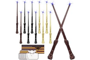 WizWonders Light Up Wizard Magic Wands 12PCS Illuminating Sound Witch Wand Set for Kids Party Birthday, with Invitation Cards & Envelopes, Mixed