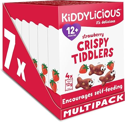 Kiddylicious Strawberry Crispy Tiddlers 7 Pack 4 x 7 Kids Snack 12+ Months