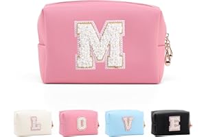 Hbhhpov Small Personalized Initial Letter Makeup Bag,Cute Waterproof PU Leather Chenille Letter Cosmetic Bag Travel Makeup Ba