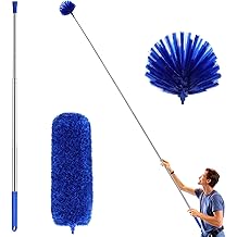 ZZ LAZYCOTTAGE Cobweb Duster with Extension Pole, Washable Cleaning Duster Kit with 2 Duster Heads, Cobweb Duster, Corner Bru