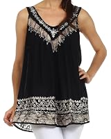 Sakkas Rita Women's Picot Trim V-Neck Tank Blouse – Embroidered & Sequined Bohemian Top - View #8