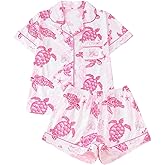 WDIRARA Women's 2 Piece Sea Turtle Graphic Pajama Set Button Down Short Sleeve Shorts Loungewear Pjs Sets