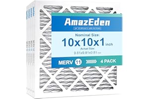 AmazEden 10x10x1 AC Furnace Air Filter (4-Pack) MERV 11 MPR 1000 & FPR 7 Pleated HVAC Furnace Dust Defense Air Filters Replacement (Exact Dimensions: 9.81x9.81x0.81 Inches)