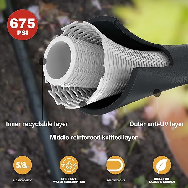 FANGFARM RUBBER GARDEN HOSE 50FT: 5/8″ HEAVY DUTY FLEXIBLE HOSE FOR LARGE YARDS & EXTENDED REACH – STURDY WATER HOSE WITH BRASS FITTINGS FOR DRIVEWAYS RV SETUP & HIGH-DEMAND OUTDOOR USE