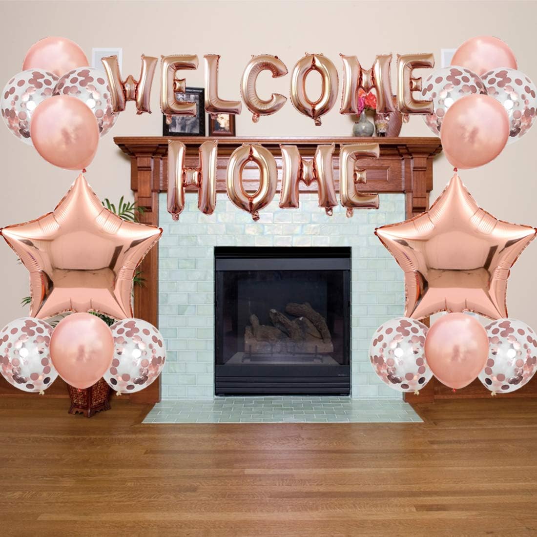 Fechy Welcome Home Letter Balloon Banner with Star Sequin Balloons for Home Family Party Decorations(24 Pack) (Gold rose) - Image 3