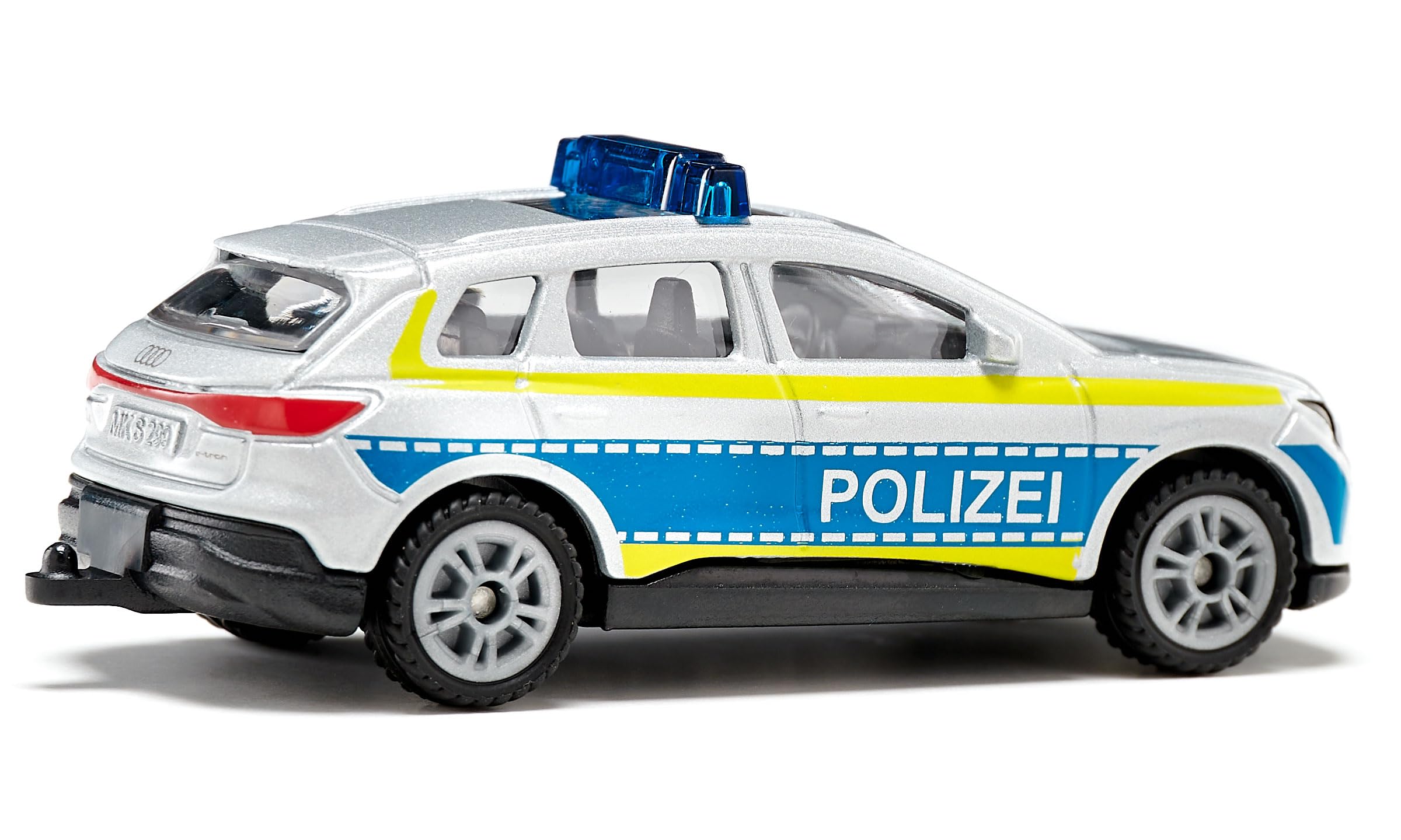 Siku 1552, Audi Q4 e-tron Polizei, Metall/Kunststoff, Blau/Silber, Spielzeug-Auto für Kinder, Gummierte Reifen, Anhängerkupplung 6
