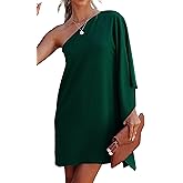 Jhsnjnr Women's Short Wedding Guest One Shoulder Dresses Formal Batwing Sleeve Club Party Cocktail Dress