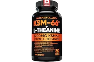 Nutratology Ashwagandha KSM-66 7200MG + L-Theanine 100MG - Made In Canada | Stress Relief Supplements - Relaxation & Mood Sup
