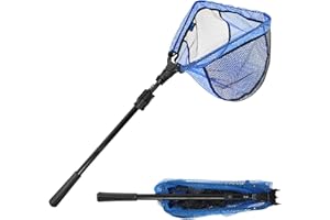 SANLIKE Fishing Net Folding Landing Net with Extra Long Telescoping Pole Handle, 37-98.4inch Rubber Coated Fishing Net for Easy Catch Release, Fish Net for Kids and Adults, 98.4"/ 71"/ 50.4"/ 43"/ 37"