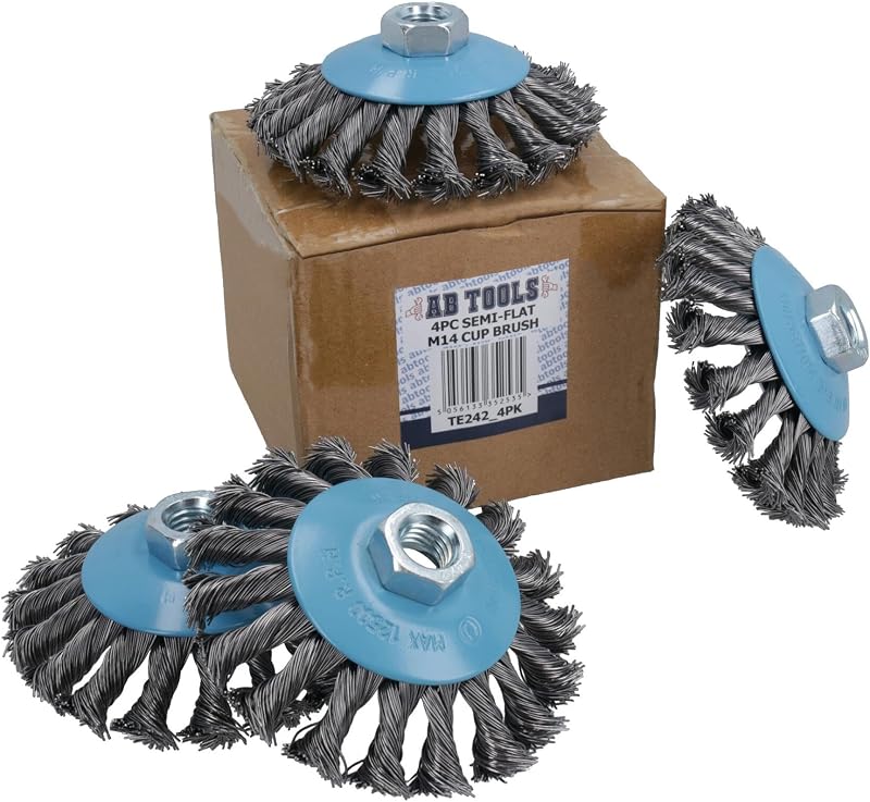 AB Tools 4 Pack Twist Knot Wire Brush Wheel 115mm M14 for Angle Grinder TE242
