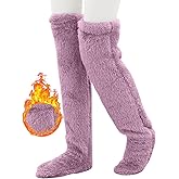 HYTENSUN Women's Fuzzy Thigh high Socks Over Knee High Plush Slipper Winter Indoor Sleeping Fluffy Long Leg Warmers