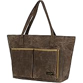 Large 16OZ Waxed Canvas Grocery Bag | Reusable Storage Tote with 4 Inner Slots + 2 Outer Pouches & 1 Zipper Pocket | Portable Canvas Shopping Pouch for Daily Use Outdoor Activities Craft Use | Grey