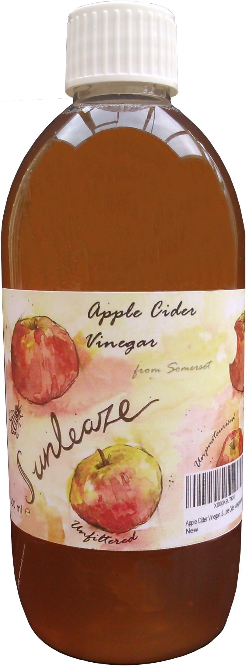 Apple Cider Vinegar, Somerset 3 yr. Matured with mother, 0.5 Litre, Unpasteurised, Unfiltered, Raw. LIMITED SUPPLY, made on one Somerset Cider Farm from local unsprayed cider apples, PLUS details on Apple Cider Vinegar uses.