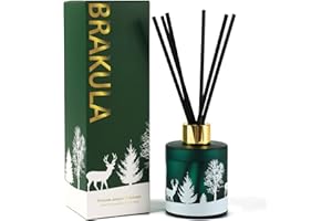 BRAKULA Christmas Reed Diffuser Set, Fireside Juniper & Balsam Scented, 6 Diffuser Sticks with Christmas Bottle Design, Home Decor Bedroom Living Room Office (Fireside Juniper & Balsam 4oz)
