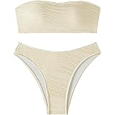 KJSUHFN Women's Strapless Bikini Bandeau 2 Piece Swimwear Textured Tube Bathing Suits