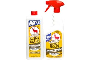 Wildlife Research Center Super Charged Scent Killer Autumn Formula Spray & Refill – Hunting Odor Eliminator with Scent of the Forest Floor – Works for Days – Deer (48 FL OZ Combo)