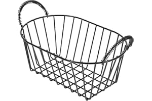 TOYANDONA Vintage Metal Wire Fruit Basket with Dual Handles, Small Black Iron Storage Organizer for Kitchen