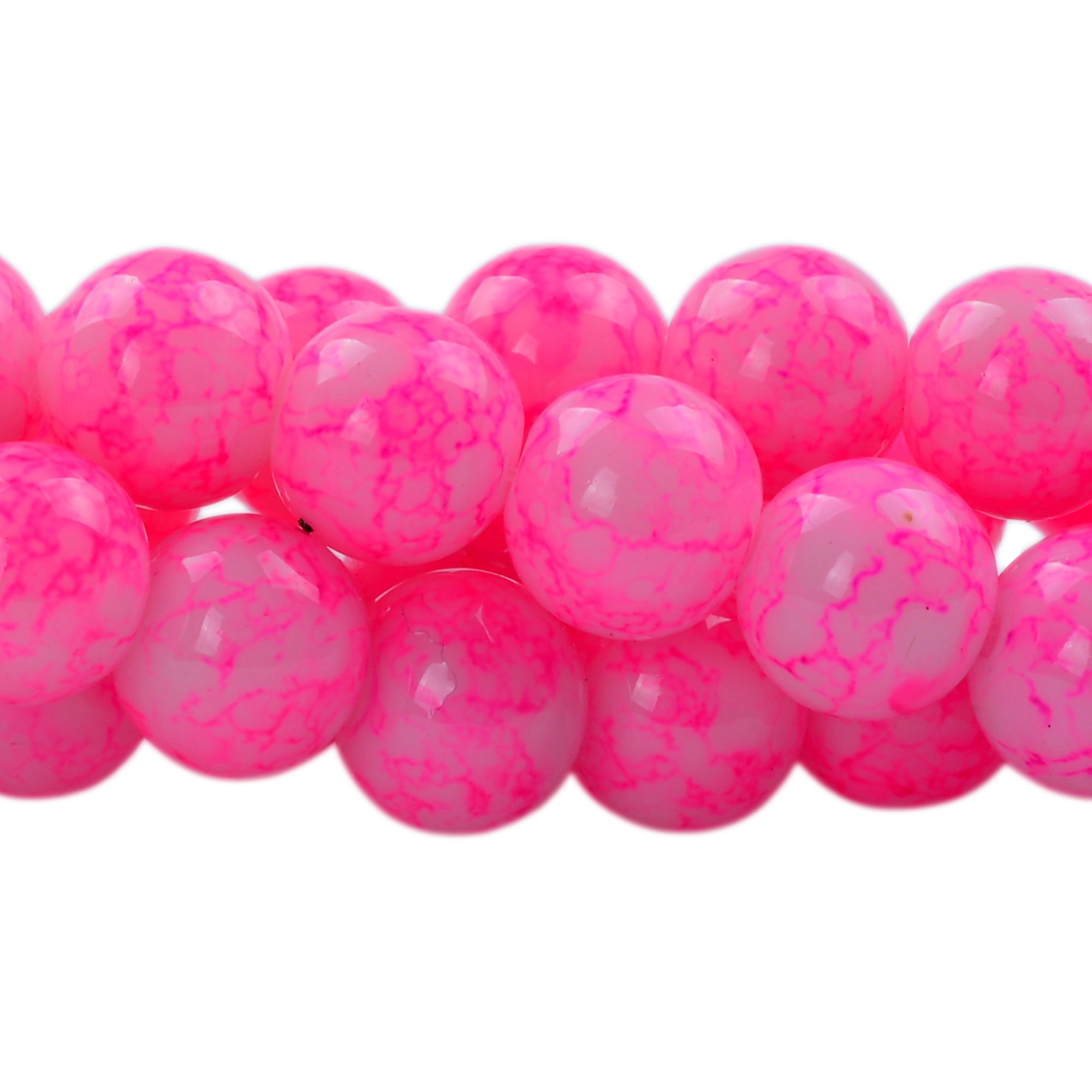 RUBYCA 8mm 2 Strands Czech Glass Round Beads Pink Painted Colored String for Jewelry Making