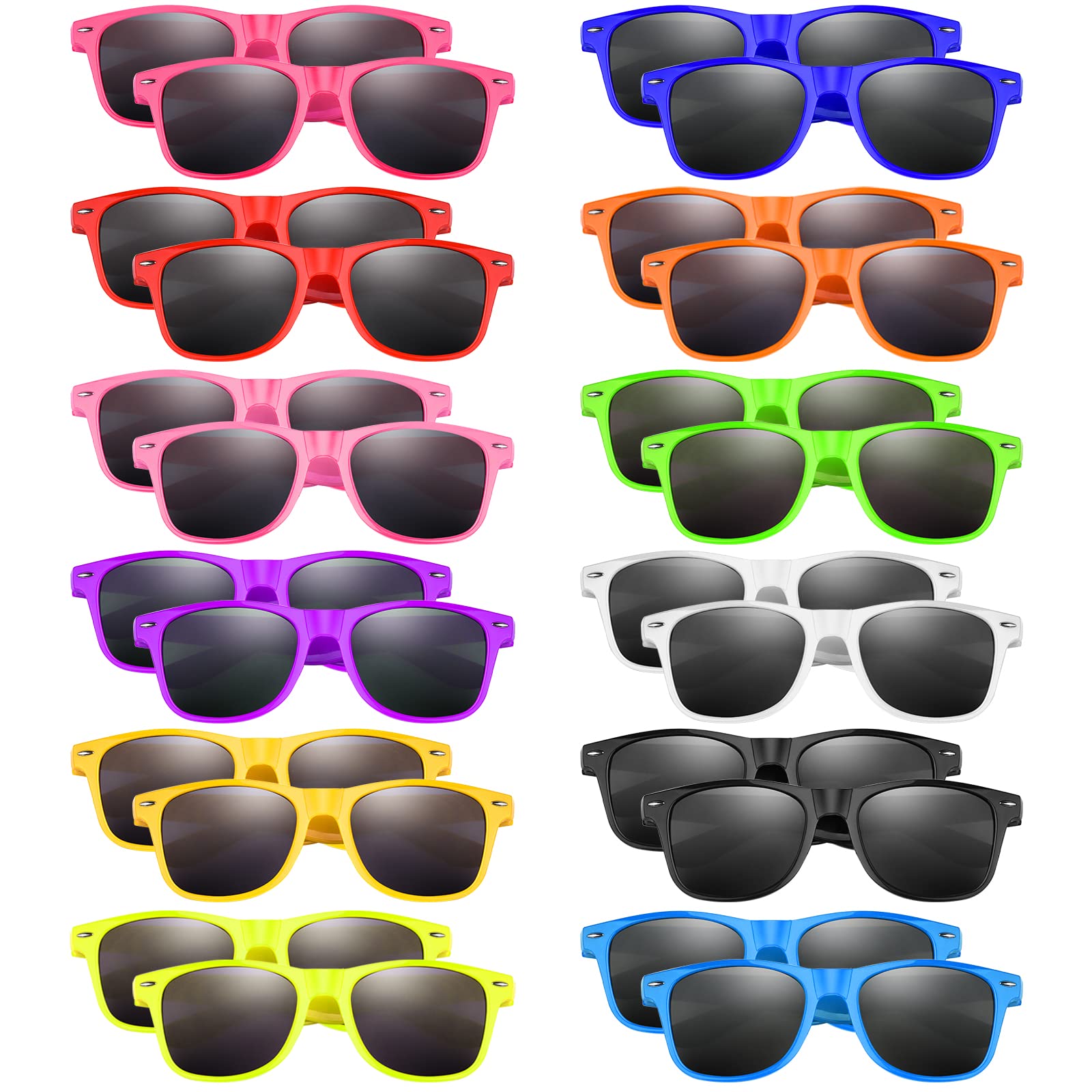 Bouiexye 24 Pack Neon Sunglasses Kids Boys and Girls Glasses Kids Party Supplies Favors Bulk for Beach Pool (12 Color)