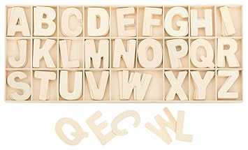 Buchstabenkasten Holz Natur - 5,4 cm hoch - je 4 hölzerne Buchstaben - 104 Teile