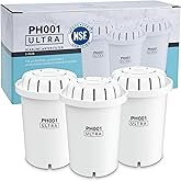 PH001 Ultra - NSF Certified Alkaline Water Filter – Replacement Filters for Invigorated Water Pitcher Systems – BPA-Free, Removes Chlorine, Heavy Metals – 96 Gallons/Filter (White, 3-Pack)