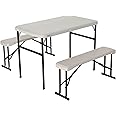 LIFETIME 80373 Portable Folding Camping RV Picnic Table and Bench Set, Almond