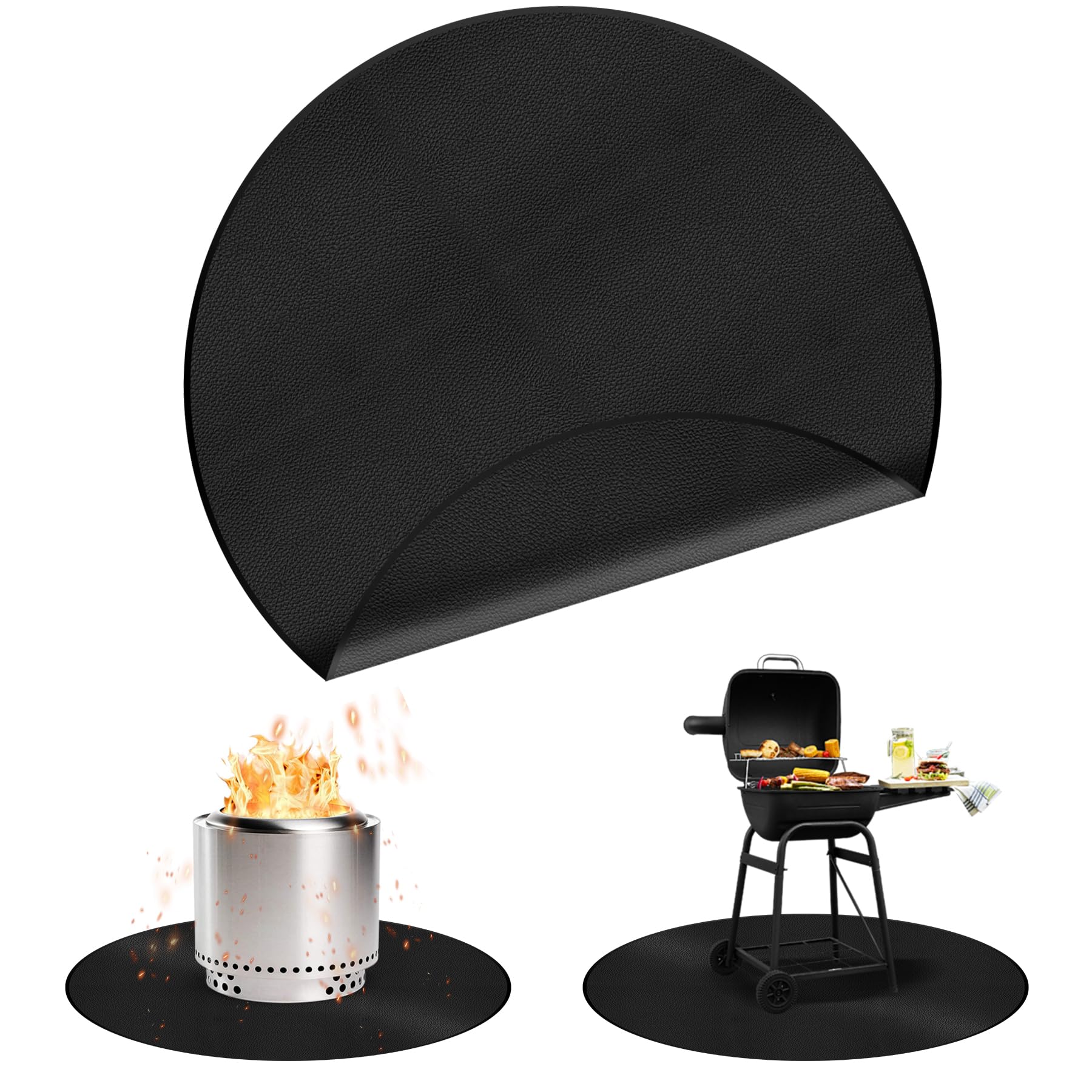 40" 3-Ply Round BBQ Mat for Solo Stove Bonfire, Easy Clean Reusable Waterproof Fireproof Pads for Under Fire Pit, Charcoal Grills, Griddles and Smokers