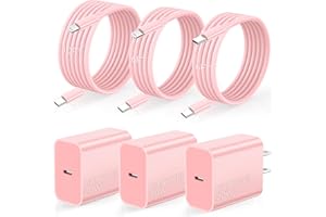 VANOVEI for iPhone Charging Fast Charger 10FT&6FT&6FT, 3Pack 20W USB C Charger Block with USB C to Lightning Cable 6FT&10FT and USB C to USB C Cable 6FT Compatible with iPhone 16/15/14/13/12/11/Samsumg Pink