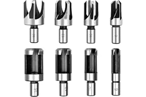 FARADY 8Pcs Wood Plug Cutter Drill Bit Set Straight & Tapered Plug Cutter Set, Carbon Steel Wood Hole Plug Cutters Woodworking Hole Saw Cutting Drill Bits for Round Shank (1/4", 3/8", 5/8", 1/2")