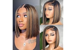 COLORFUL BIRD Highlight Ombre Lace Front Bob Wig Human Hair Straight Balayage FB30 Honey Blonde Human Hair Bob Wigs for Women 4x4 Lace Closure Wigs 150% Density Pre Plucked 12inch