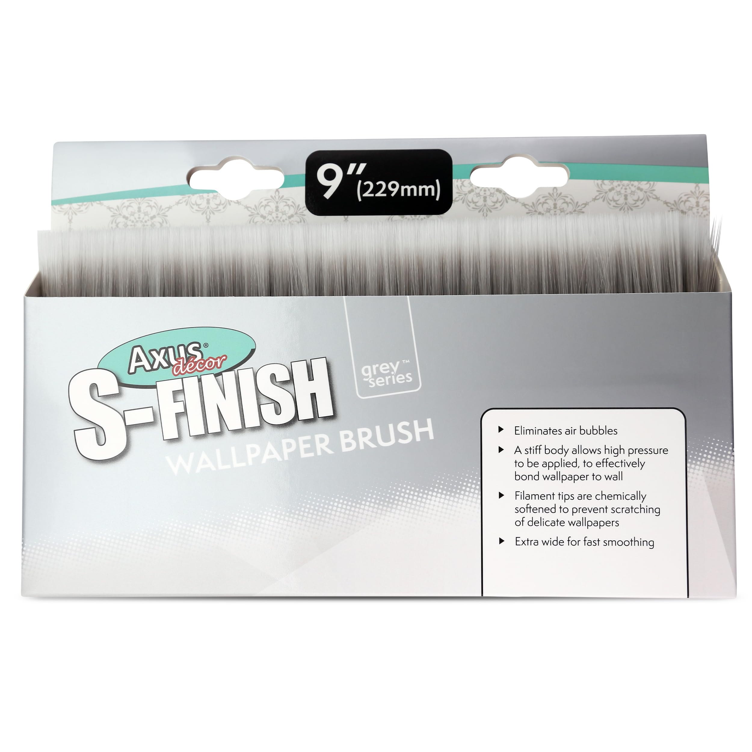 Axus Decor Immaculate S-Finish Wallpaper Brush, 9 Inch - Paperhanging Brush With Animal Hair Free Bristles & Ergonomic Handle - Ideal for Delicate Wallpapers and Wall Coverings, Eliminated Air Bubbles