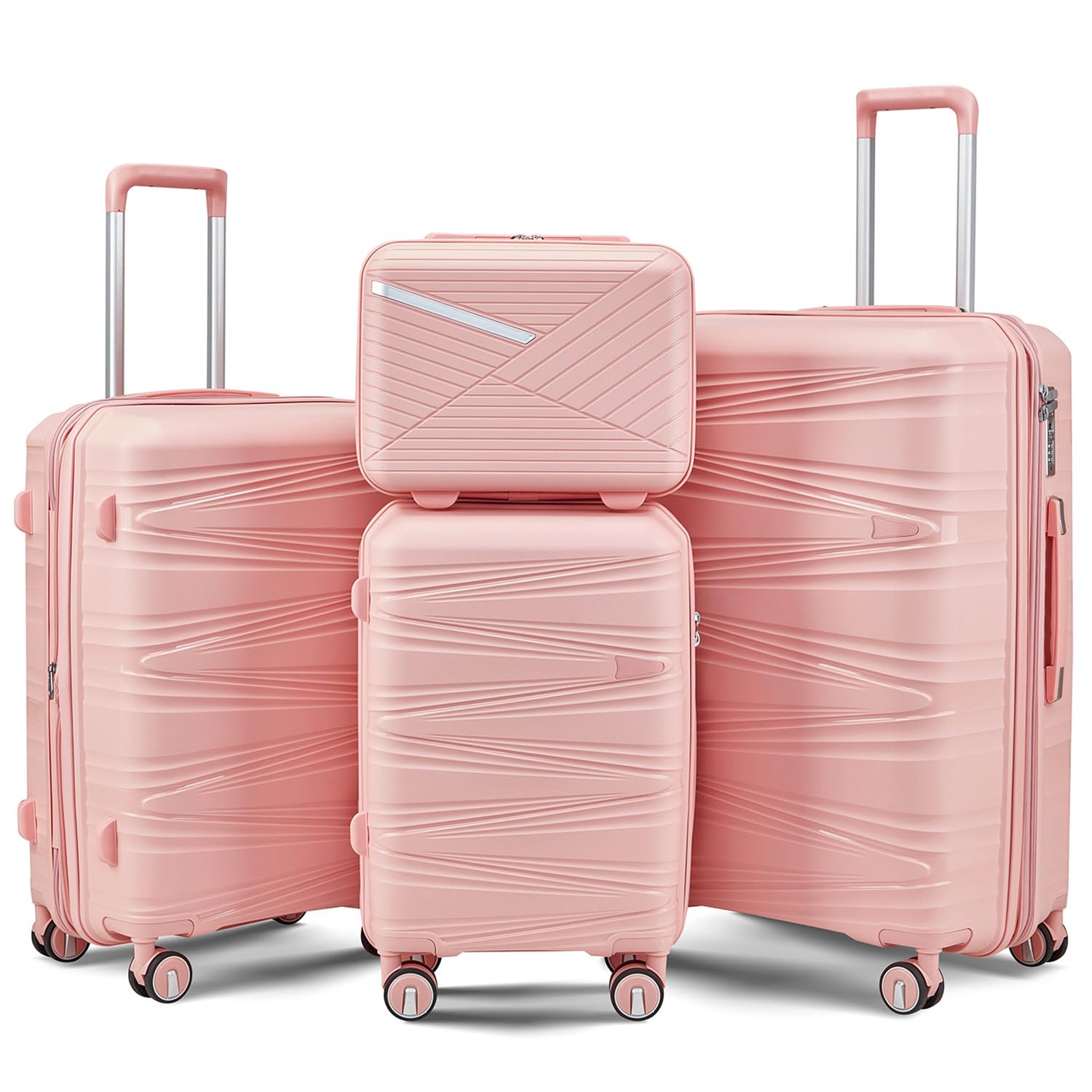 Photo 1 of *** 1 PIECE*** TRAVELEO 4 Piece Luggage Set PP Hardshell, Expandable Suitcase Set (20/24/28) with 14" Cosmetic Case, Lightweight Spinner Wheels with TSA Lock, Detachable Wheels for Nesting Storage (Pink)