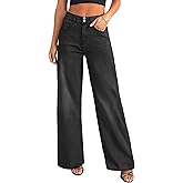 KICZOY Women's Wide Leg Jeans Baggy High Waist Boyfriends Strechy Raw Hem Denim Pants