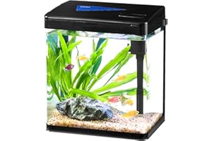 CHERLAM Betta Fish Tank, 2 Gallon Small Fish Tank with Filter Pump and Light, Self Cleaning HD Float Glass Small Fish Aquarium, Fish Tank Kit for Betta Tropical Peacock Fish