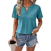 TICTICMIMI Women's V Neck Short Sleeve Tops Summer Casual Cute Loose Fit Button T Shirts