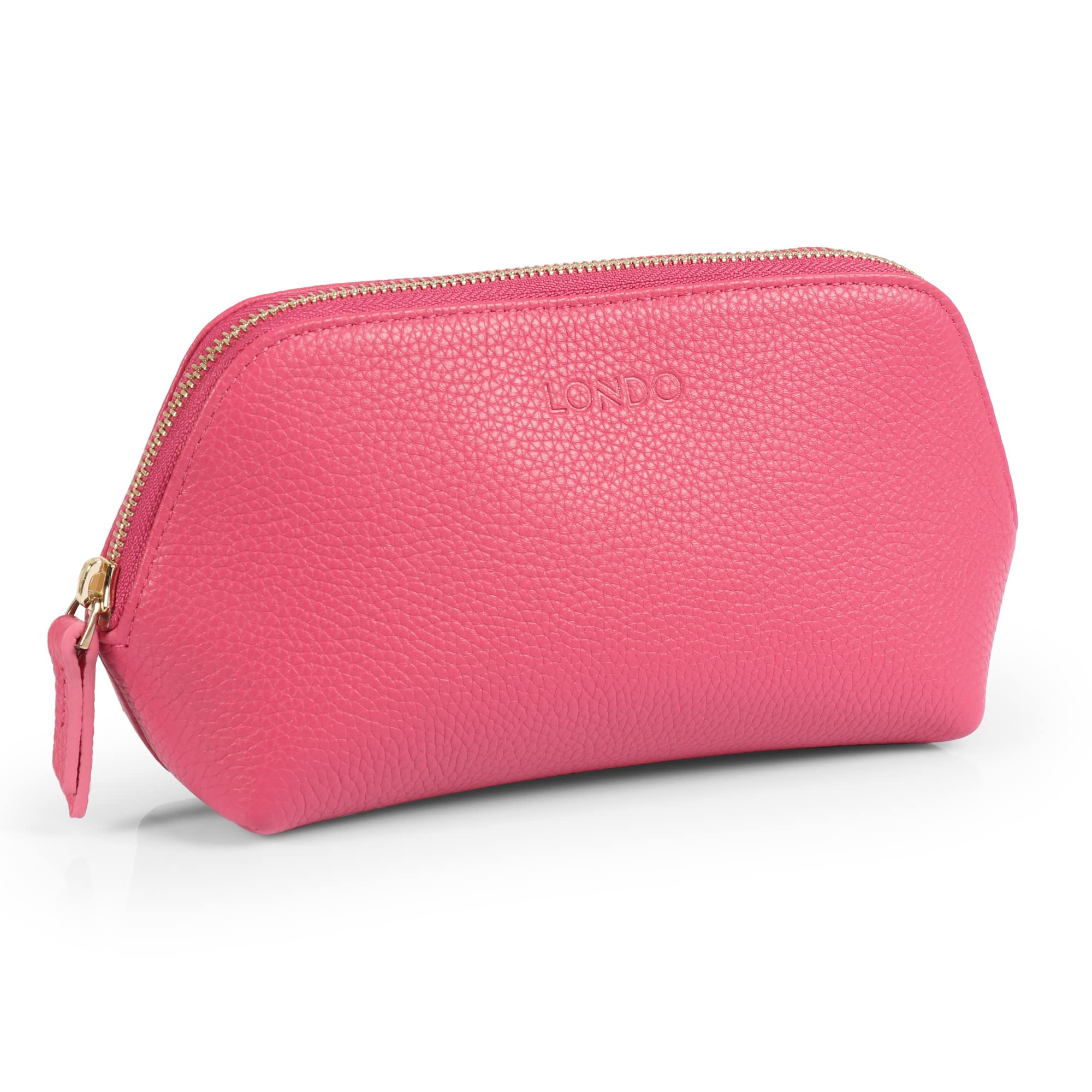 LONDO Genuine Leather Makeup Bag Cosmetic Pouch Travel Organizer Toiletry Clutch (Pink)